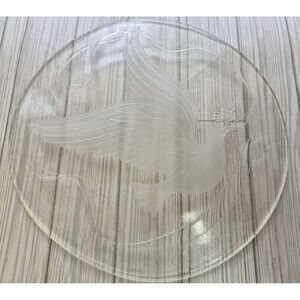 Vintage LE Smith Glass Dove Crystal Tray Platter 13" Satin Frosted Home Decor